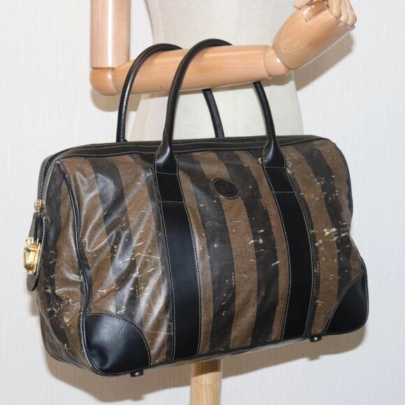 FENDI Pecan Canvas Hand Bag Brown Beige Auth - Picture 1 of 16